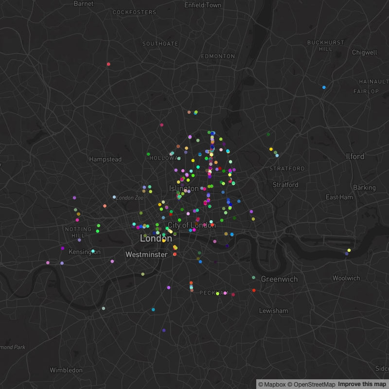 Map of all the locations in the UK I've taken photos of Phoneboxes