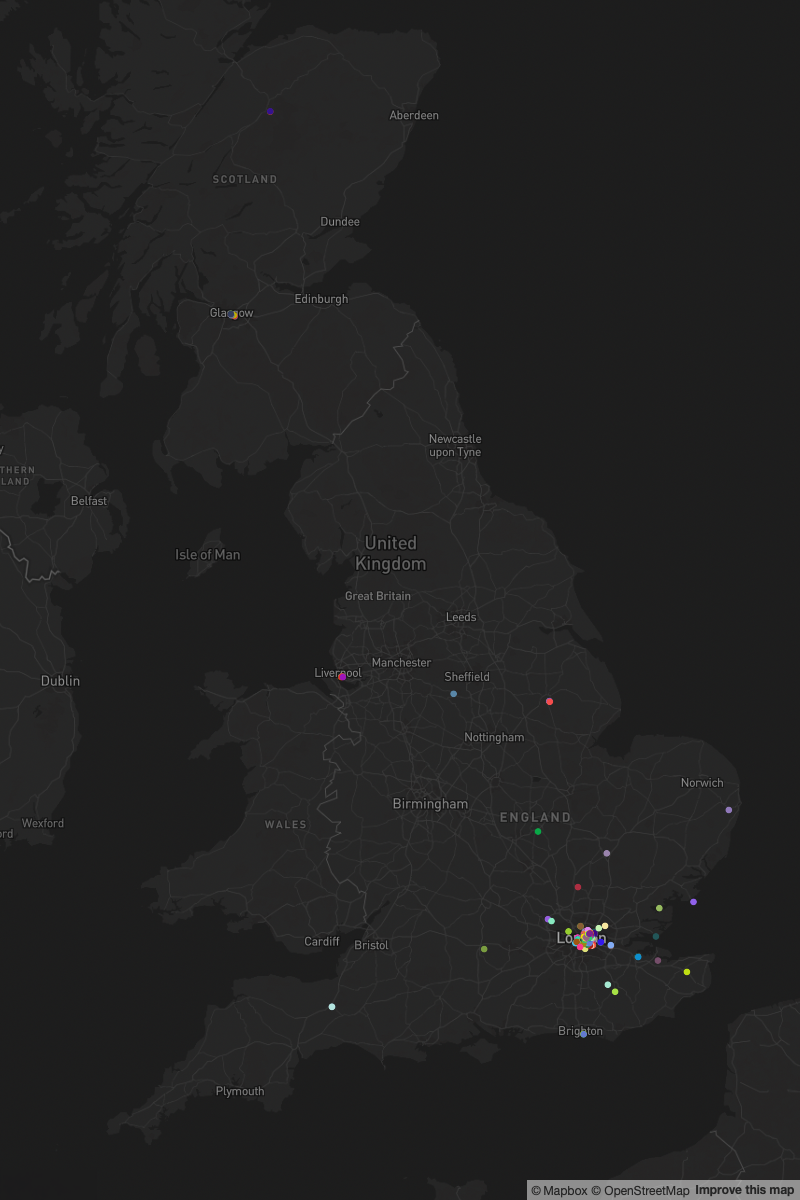 Map of all the locations in Londonish I've taken photos of Phoneboxes